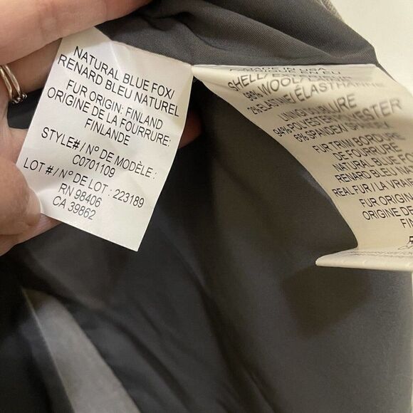 NWOT THEORY gray wool blazer jacket with removable Real blue fox fur trim US 0 - Picture 5 of 9